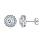 Sterling Silver Sky Blue Topaz & 1/10 Carat T.w. Diamond Halo Earrings, Women's