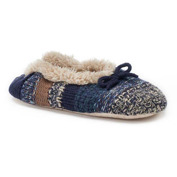 Women's Sonoma Goods For Life&trade; Knit Striped Fuzzy Babba Ballerina Slippers, Size: S-m, Blue (navy)