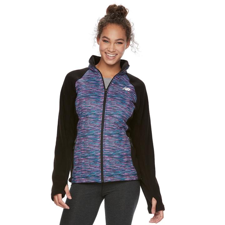 Women's New Balance Mixed-media Quilted Jacket, Size: Medium, Black Pink Spacedye