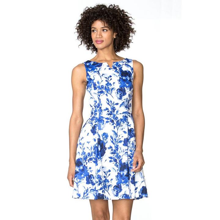 Women's Chaps Floral Sateen Fit & Flare Dress, Size: 4, Blue