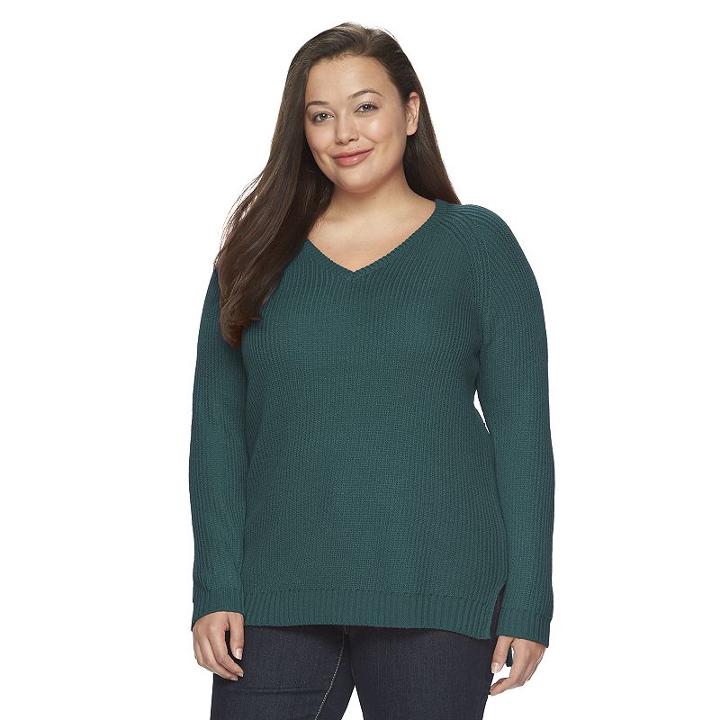 Juniors' Plus Size So&reg; V-neck Tunic Sweater, Girl's, Size: 1xl, Green