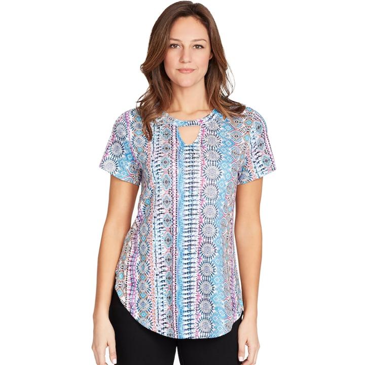 Plus Size Gloria Vanderbilt Print Keyhole Top, Women's, Size: 3xl, Blue