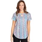 Plus Size Gloria Vanderbilt Print Keyhole Top, Women's, Size: 3xl, Blue