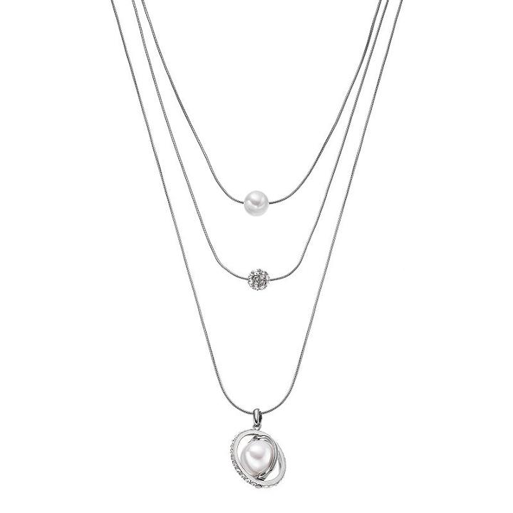 Simply Vera Vera Wang Simulated Pearl, Fireball & Orbital Layered Pendant Necklace, Women's, White