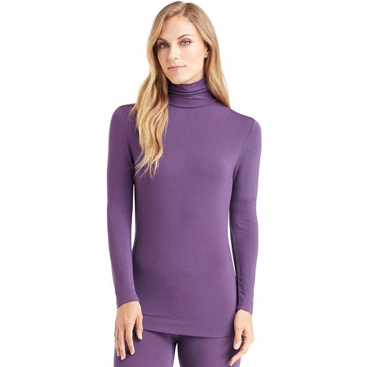 Women's Cuddl Duds Softwear Turtleneck, Size: Regular, Med Purple