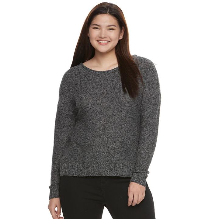 Juniors' Plus Size So&reg; Cross Back Crewneck Sweater, Teens, Size: 1xl, Black