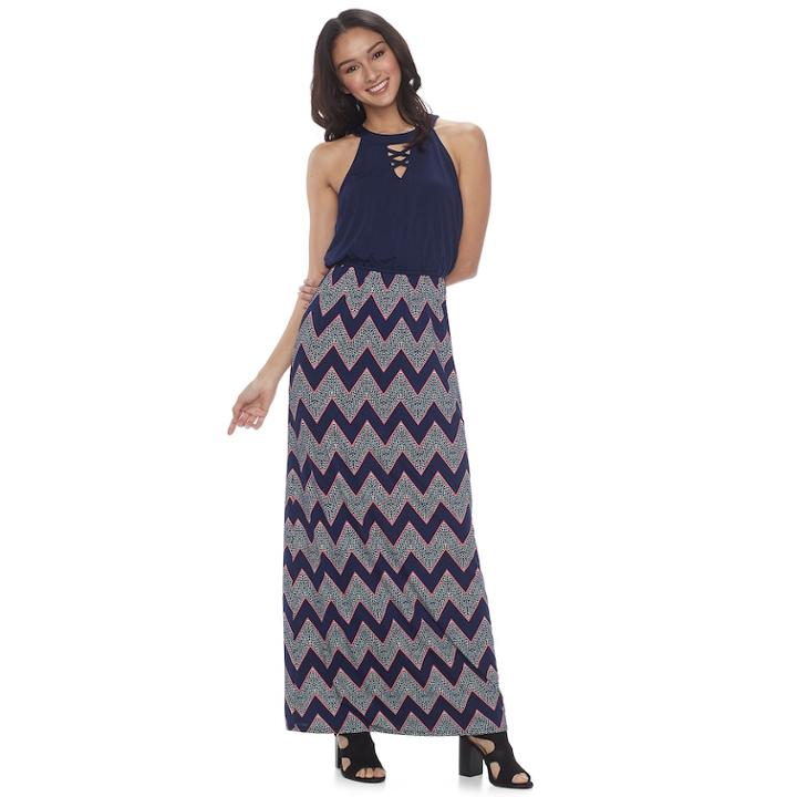 Juniors' Three Pink Hearts Print Maxi Dress, Teens, Size: Small, Blue (navy)