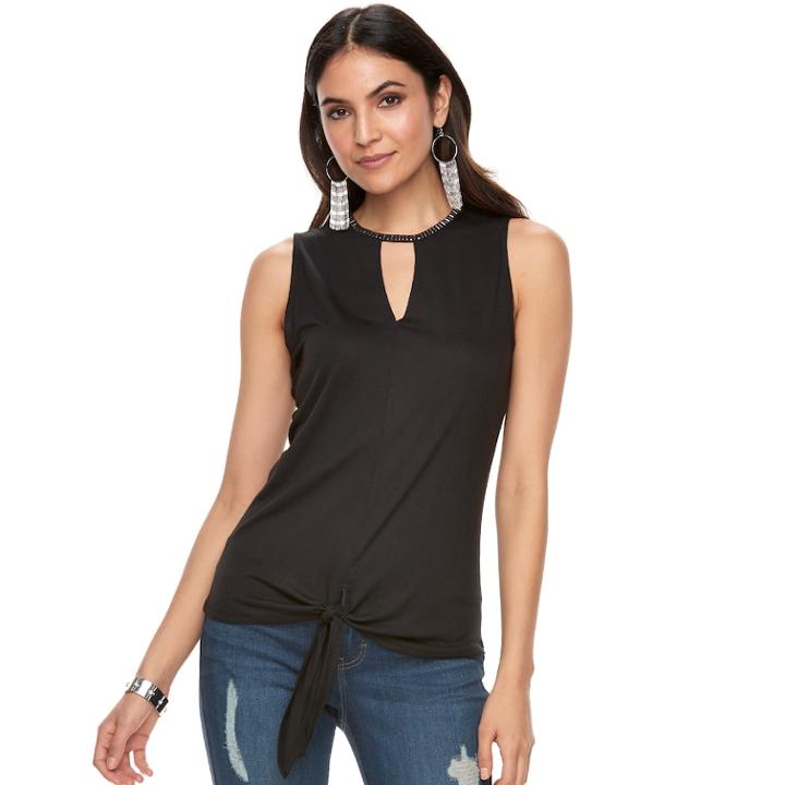 Women's Jennifer Lopez Tie-front Keyhole Tank, Size: Medium, Black