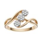 1/6 Carat T.w. Diamond 10k Gold Triple Flower Ring, Women's, White
