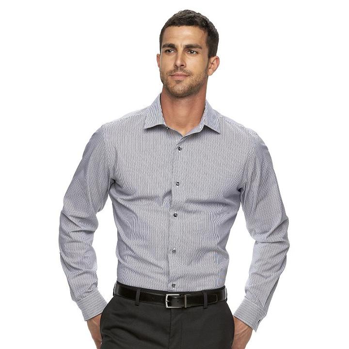 Men's Marc Anthony Slim-fit Non-iron Dress Shirt, Size: 17.5 36/37, Black