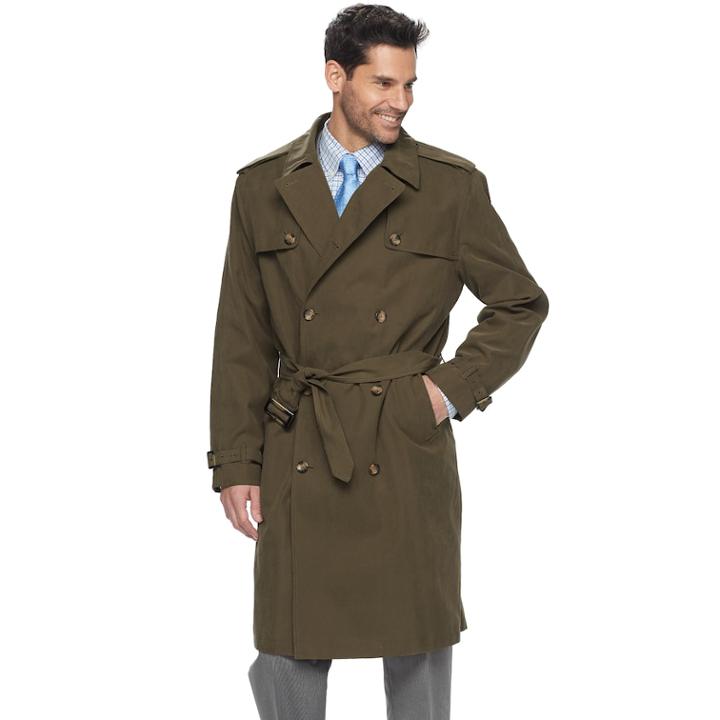 Men's Tower By London Fog Raised Twill Double-breasted Rain Jacket, Size: 44 Short, Brt Green