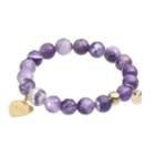 Tfs Jewelry 14k Gold Over Silver Amethyst Bead & Heart Charm Stretch Bracelet, Women's, Size: 7, Purple