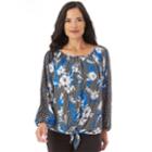 Women's Apt. 9&reg; Tie Peasant Blouse, Size: Large, Stripe Cobalt Floral