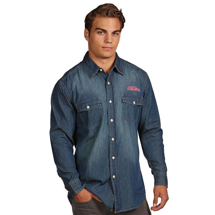 Men's Antigua Ole Miss Rebels Chambray Shirt, Size: Medium, Dark Blue