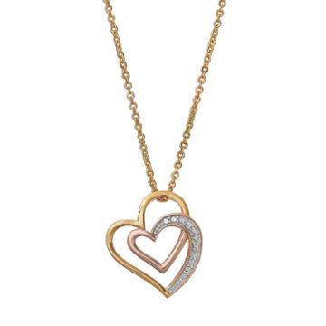 Delicate Diamonds Tri-tone Sterling Silver Heart Pendant Necklace, Women's, Multicolor