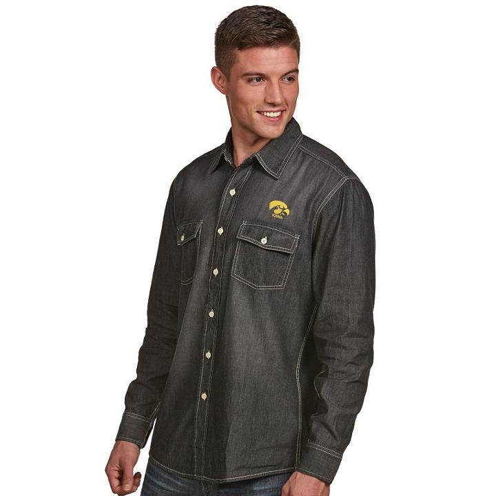 Men's Antigua Iowa Hawkeyes Chambray Shirt, Size: Medium, Black