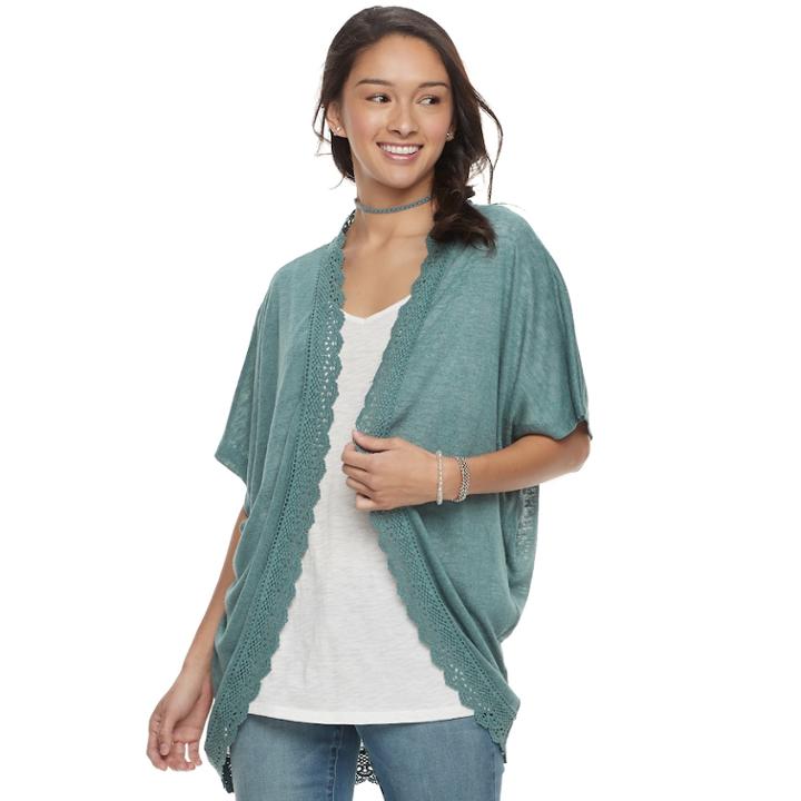 Juniors' Pink Republic Scallop-trim Dolman Cardigan, Teens, Size: Xl, Dark Green