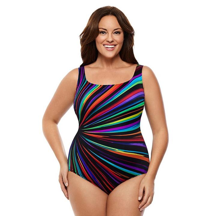 Plus Size Great Lengths Body Sculptor Printed One-piece Swimsuit, Women's, Size: 22, Ovrfl Oth
