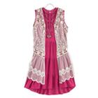 Girls 7-16 Knitworks Crochet Lace Vest & Tiered Dress Set With Necklace, Size: 12, Dark Red