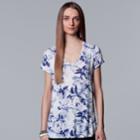 Women's Simply Vera Vera Wang Printed V-neck Tee, Size: Xl, Blue