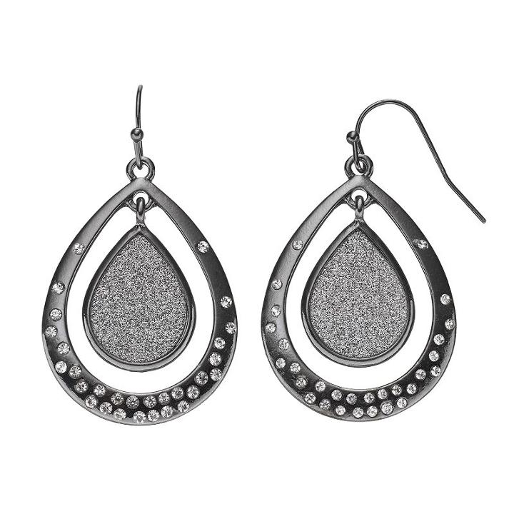 Apt. 9&reg; Glittery Double Teardrop Earrings, Women's, Black