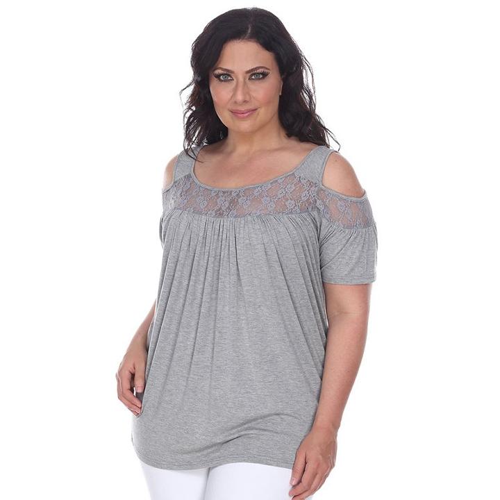Plus Size White Mark Lace Cold-shoulder Top, Women's, Size: 1xl, Grey
