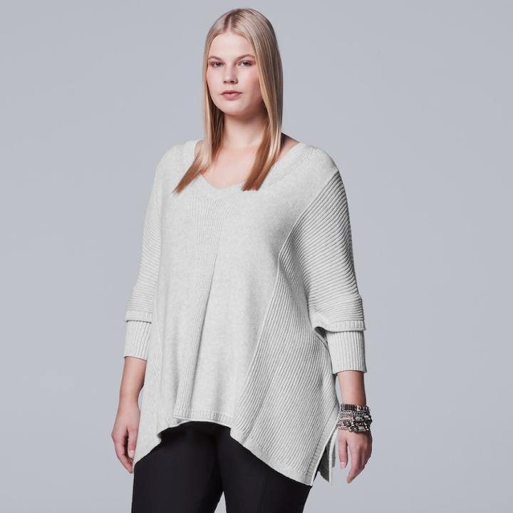 Plus Size Simply Vera Vera Wang V-neck Sweater Poncho, Women's, Size: 2xl, Light Grey