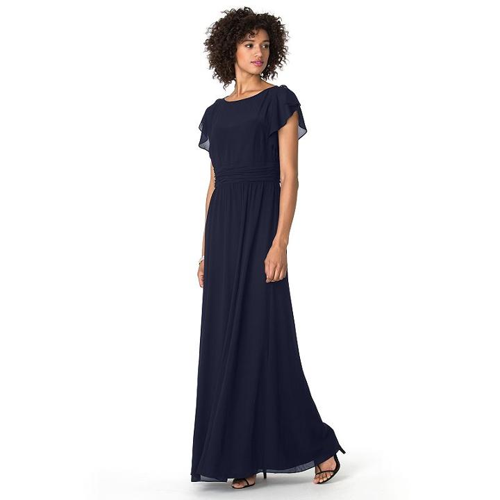 Chaps Chiffon Evening Gown - Women's, Size: 4, Blue (navy)