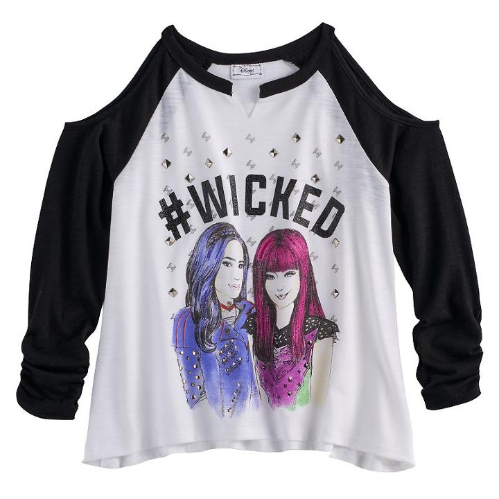 Disney D-signed Descendants 2 Mal & Evie Girls 7-16 #wicked Embellished Cold Shoulder Tee, Size: Medium, White Oth