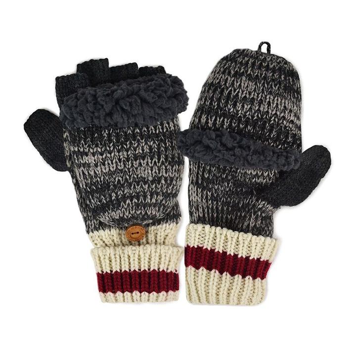 Muk Luks Sock Striped Marled Convertible Flip-top Mittens - Men, Grey