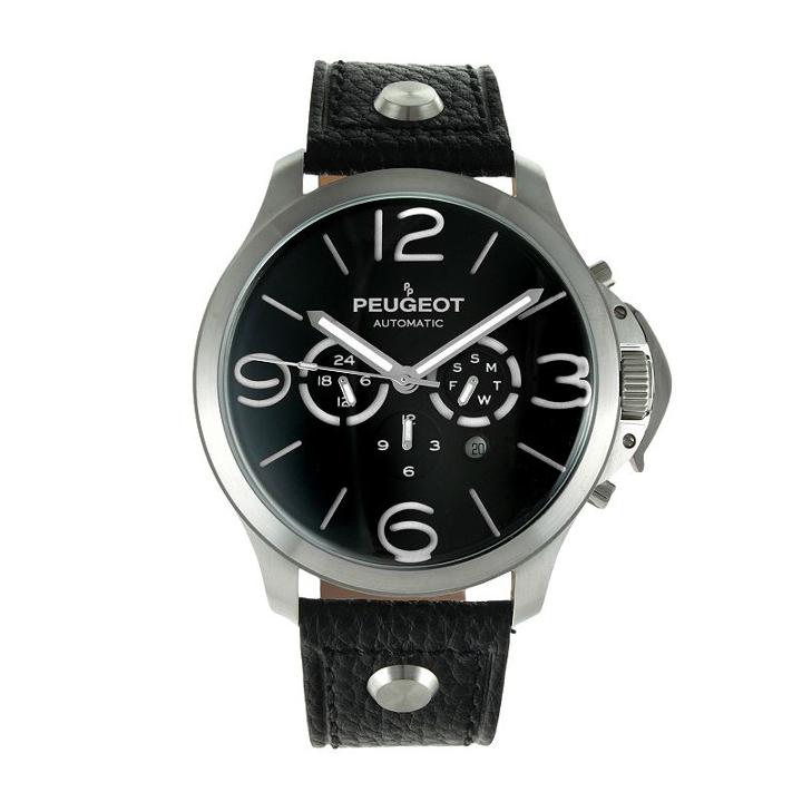 Peugeot Men's Automatic Leather Skeleton Watch - Mk912sbk, Black