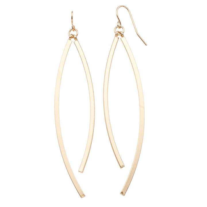 Dual Curved Stick Drop Earrings, Women's, Gold