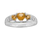 Sterling Silver Citrine And Diamond Accent Heart 3-stone Ring, Women's, Size: 7, Orange