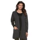Women's French Laundry Faux-leather Mixed-media Cardigan, Size: Medium, Dark Grey