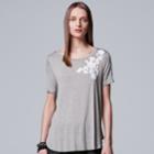 Women's Simply Vera Vera Wang Floral Applique Tee, Size: Medium, Med Grey