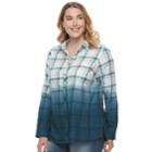 Plus Size Sonoma Goods For Life&trade; Essential Plaid Flannel Shirt, Women's, Size: 2xl, Turquoise/blue (turq/aqua)