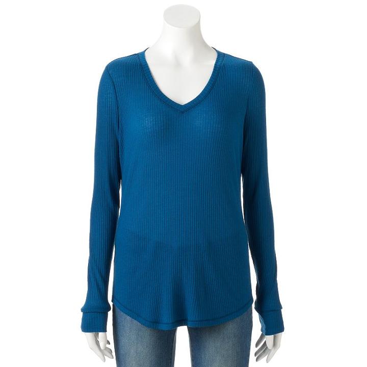 Women's Sonoma Goods For Life&trade; Essential Ribbed V-neck Tee, Size: Small, Blue