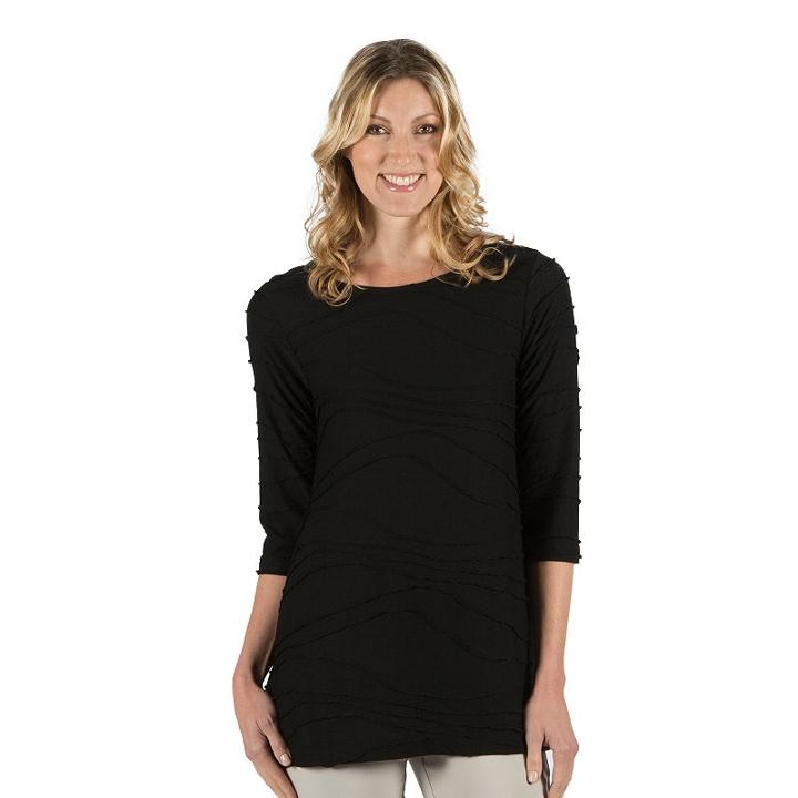 Women's Larry Levine Wavy Jacquard Top, Size: Large, Black