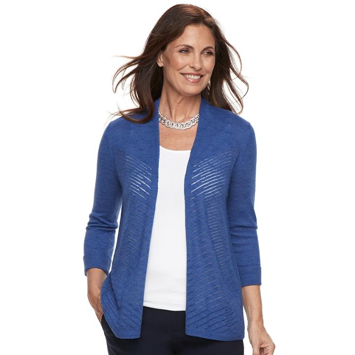 Women's Croft & Barrow&reg; Chevron Stitch Open-front Cardigan, Size: Medium, Dark Blue