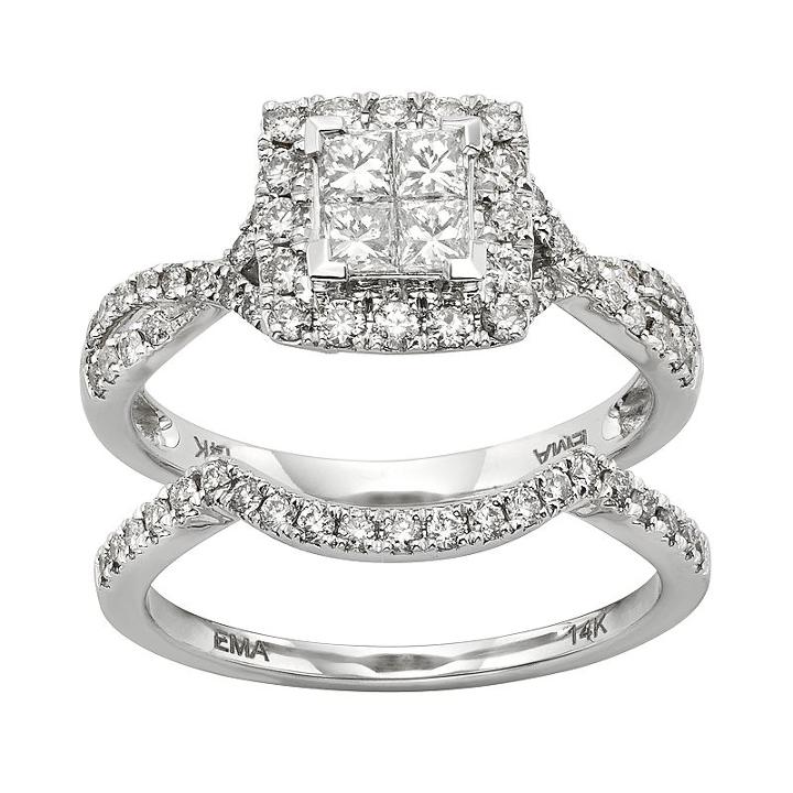 Igl Certified Diamond Crisscross Square Halo Engagement Ring Set In 14k White Gold (1 Carat T.w.), Women's, Size: 6.50