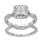 Igl Certified Diamond Crisscross Square Halo Engagement Ring Set In 14k White Gold (1 Carat T.w.), Women's, Size: 6.50