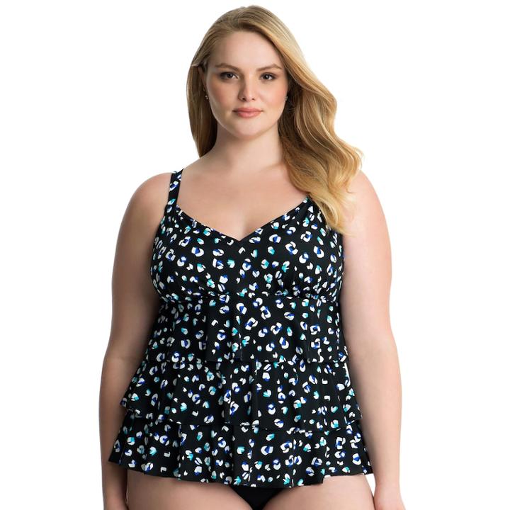 Plus Size Croft & Barrow&reg; Hip Minimizer Tiered D-cup Swimsuit, Women's, Size: 20 W, Black