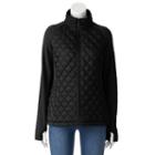 Women's Weathercast Quilted Stretch Fleece Raglan Jacket, Size: Large, Black