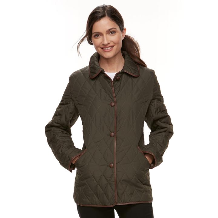 Women's Chaps Faux-leather Trim Quilted Jacket, Size: Medium, Dark Green