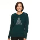 Women's Croft & Barrow&reg; Embroidered Holiday Sweater, Size: Small, Dark Green