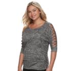 Juniors' Plus Size Heartsoul Lace-up Sleeve Top, Teens, Size: 3xl, Light Grey