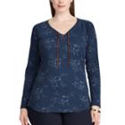 Plus Size Chaps Cotton Lace-up Tee, Women's, Size: 2xl, Blue (navy)