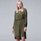 Women's Simply Vera Vera Wang Smocked Peasant Dress, Size: Small, Green