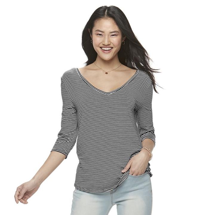 Juniors' So&reg; Double V-neck Tee, Girl's, Size: Medium, Med Grey