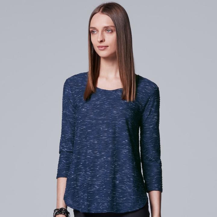 Petite Simply Vera Vera Wang Windy Jacquard Tee, Women's, Size: L Petite, Blue